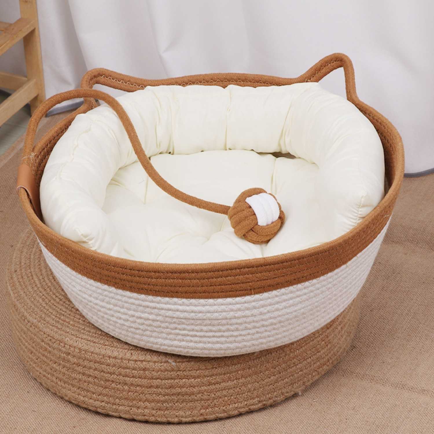 Krabmand Rattan Kat rond kattenmand met kussen